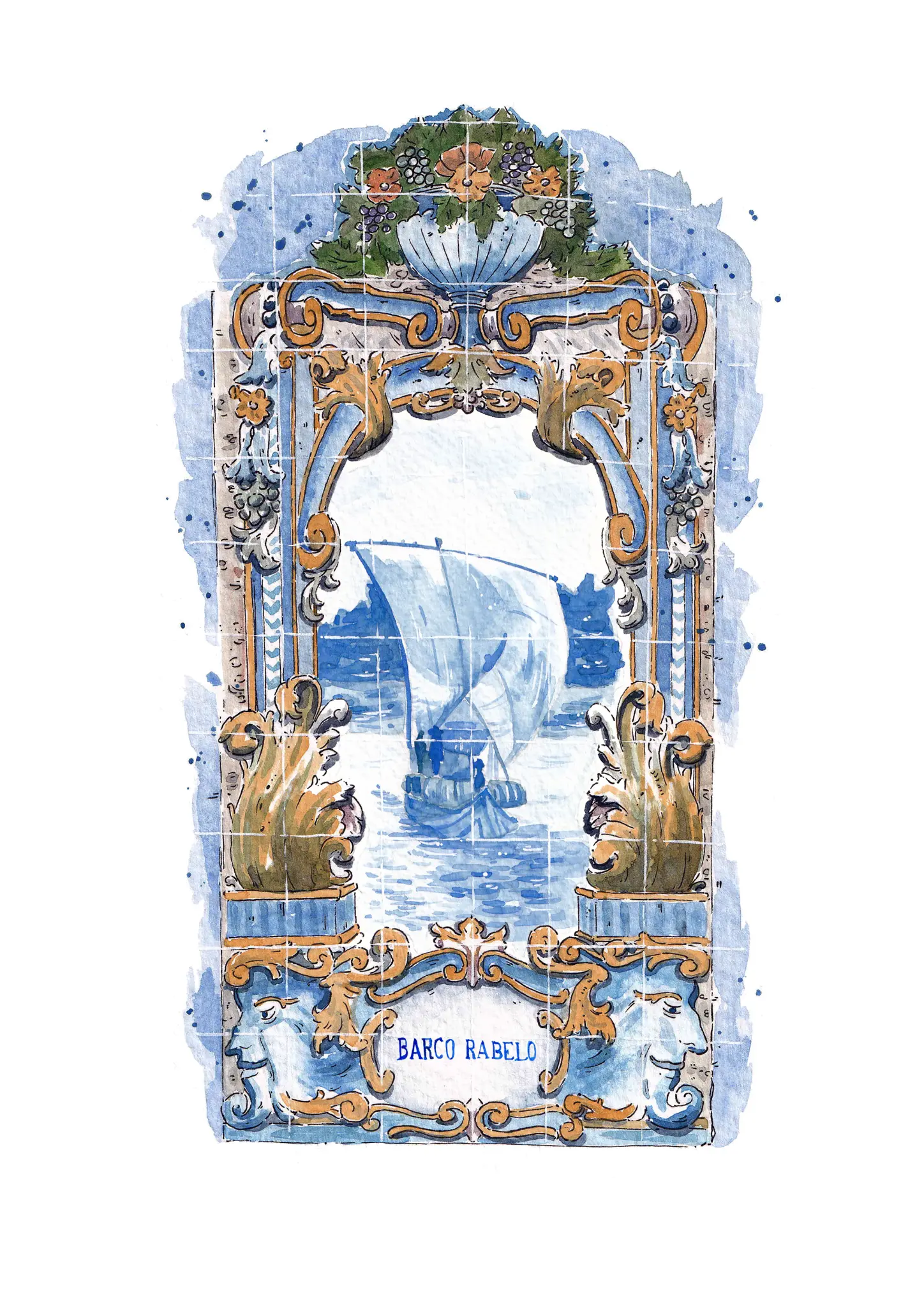 Barco Rabelo — Azulejo aguarela